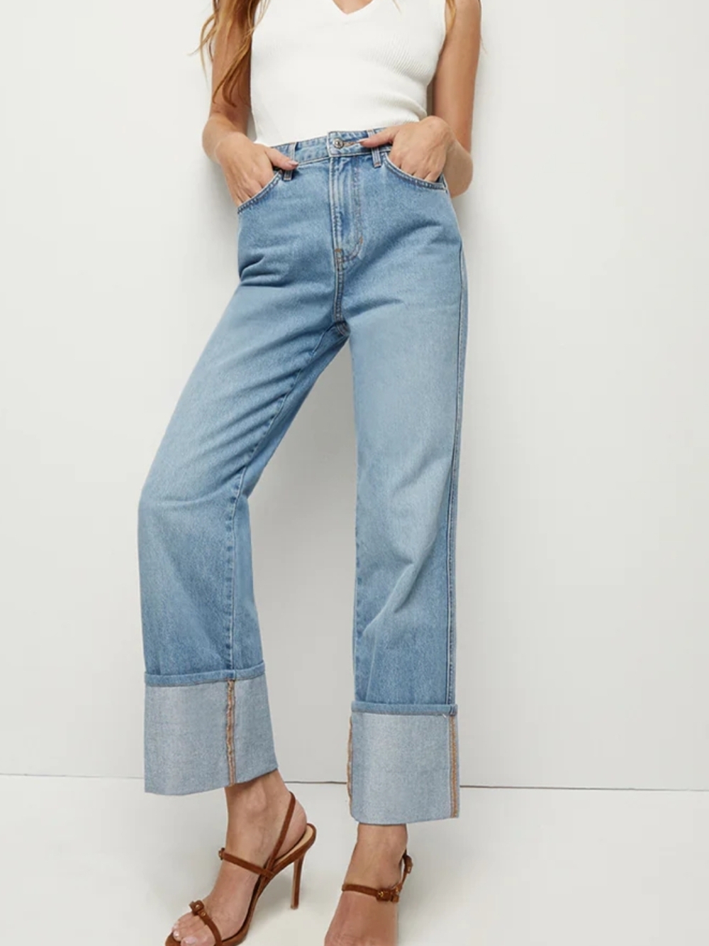 Veronica Beard NWT, Sz 32 High-Rise Cuffed Wide-Leg Jeans - Light Blue